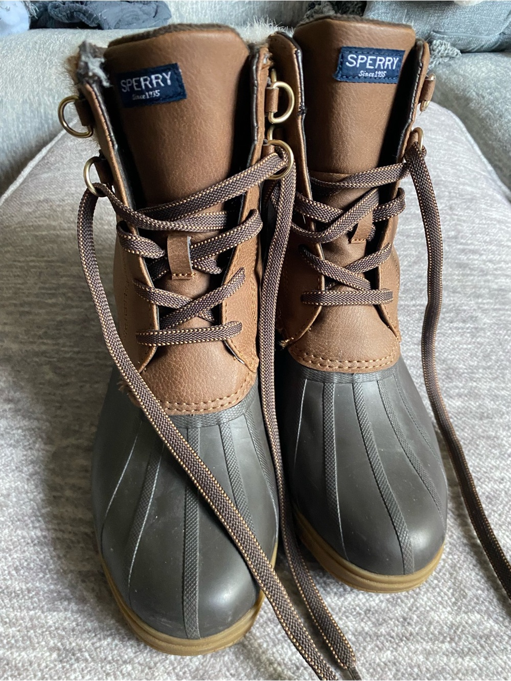 Sperry Brown Leather and Dark Gray Rubber Duck Boots